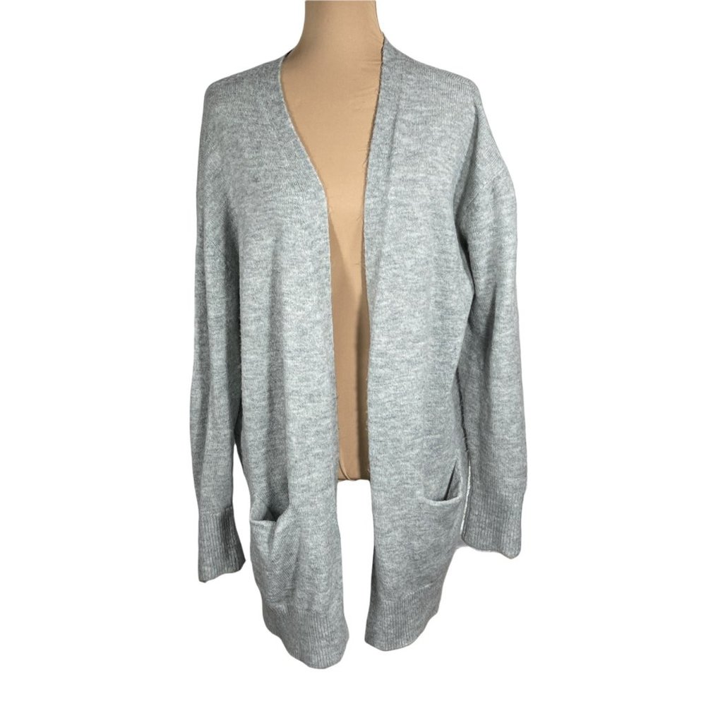 A New Day Open Front Long Sleeve Long Line Grey Sweater Size L Large